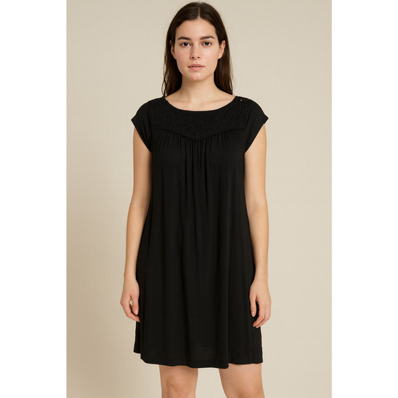 Joie Elsanna Shift Dress Womens Small Black Embroidered Eyelet Yoke Minimalist - Picture 1 of 12